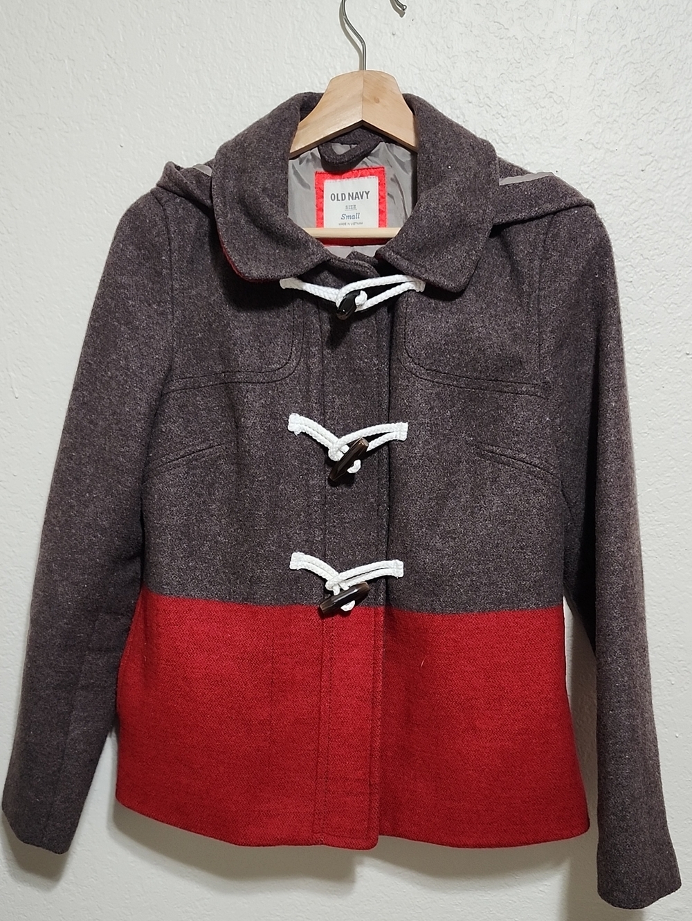 Old Navy Wool-Blend Colorblock Hooded Toggle Coat Sz S Duffle Fall/Winter Ready